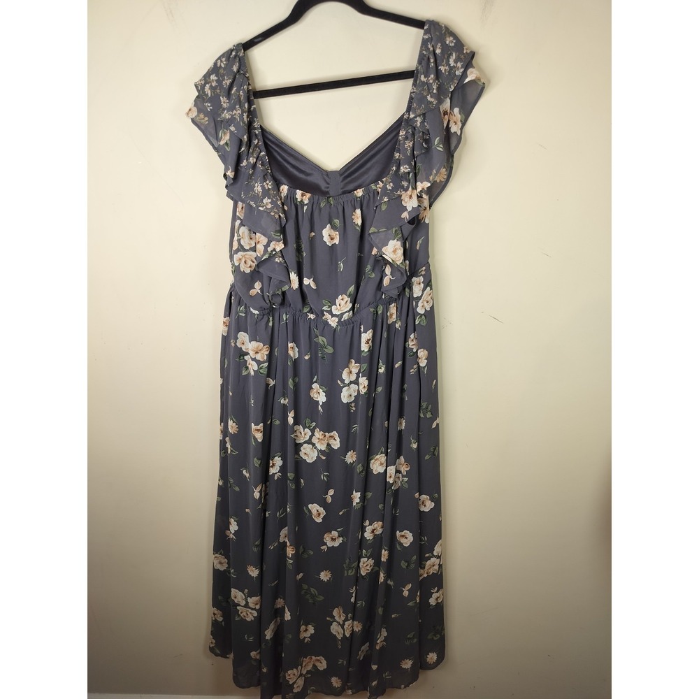 Torrid Gray Floral Chiffon Maxi Dress Ruffled Flutter Sleeve - Picture 11 of 12